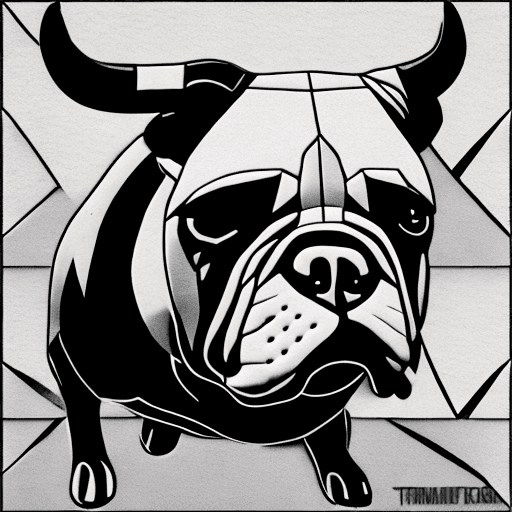 AI generated: running bull dog, flat desing with triangles only, grayscale, ultra detailed, in the style of sgraff...