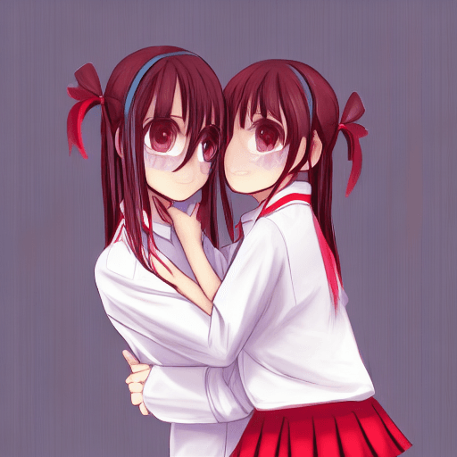 AI generated: 2girls, classroom, by kaisen chuui, red ribbon, white collar shirt, pleated skirt, eyes, bangs, emot...