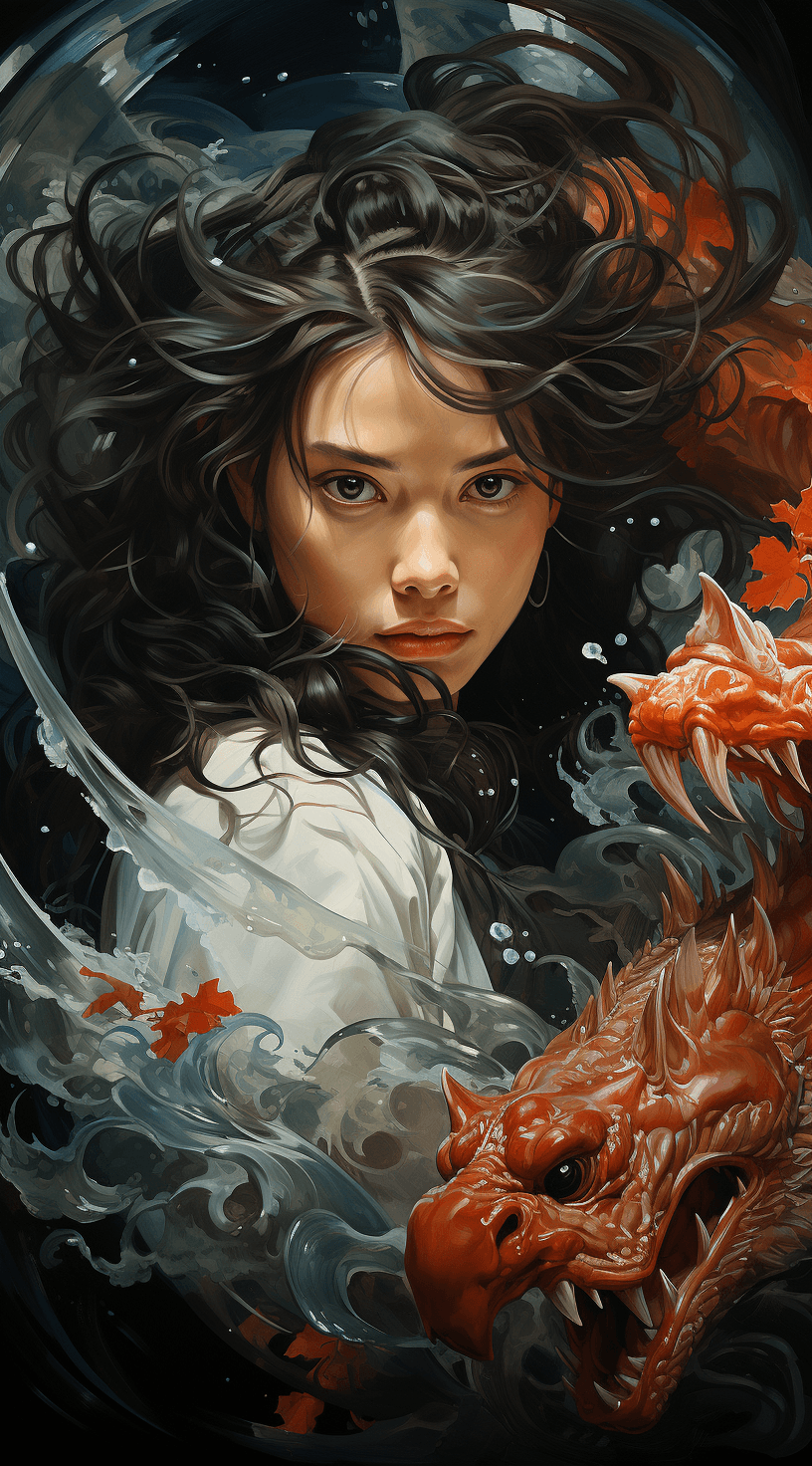 AI generated: water dragon painting, in the style of ayami kojima, tumblewave, chinapunk, frank xavier leyendecker...