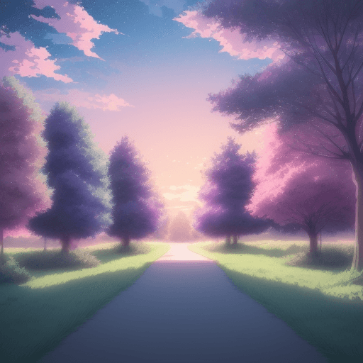 AI generated: anime cute style background, twilight sky and some trees on the back, pastel colors, beautyful, HD, ...