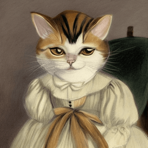 AI generated: A cat in Victorian clothing, in the style of Edgar degas