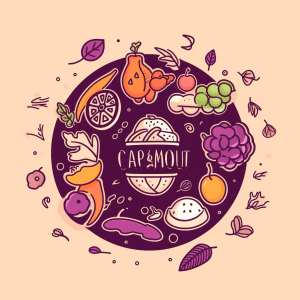 AI generated: Unique, innovative, and creative food logo design with quirky and whimsical icons and hand-drawn ill...