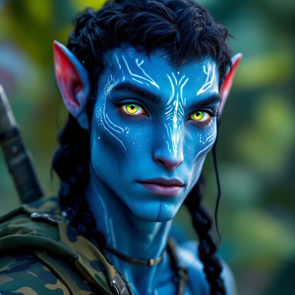 AI generated: A Na'vi avatar from James Cameron's Avatar franchise   All Blue skin beautiful slightly darker blue ...