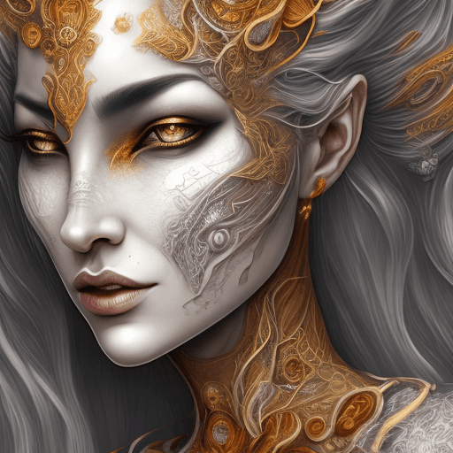 AI generated: the face of a woman dressed in demon attire, in the style of light gray and light gold, vibrant illu...