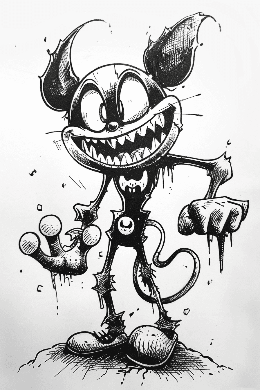 AI generated: cute cartoon villain, in the style of cuphead, ink art drawing, simple lines, in the style of 1930 a...