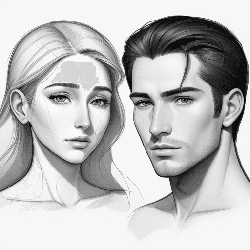 AI generated: sketch of a woman's and man's face, expressive line-work, in the style of beautiful portraits --ar 3...