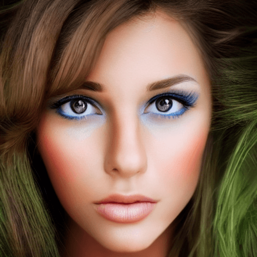 AI generated: beautiful girl with brown hair and green eyes, she looks forward, she is painted