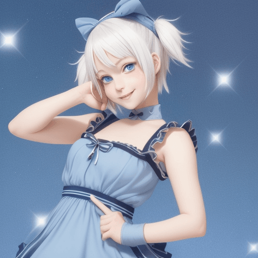 AI generated: Anime one girl, cute, white hair, short hair with twin tails, blue eyes, sparkling eyes, extremely d...