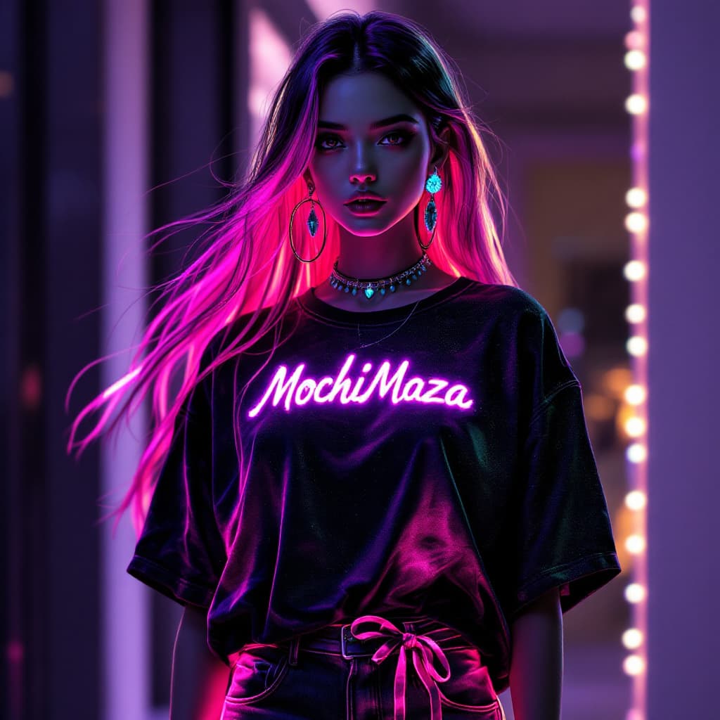 AI generated: A stunning, glowing FLUORECENT neon dakr skin Anime Female Character that emits an otherworldly lumi...