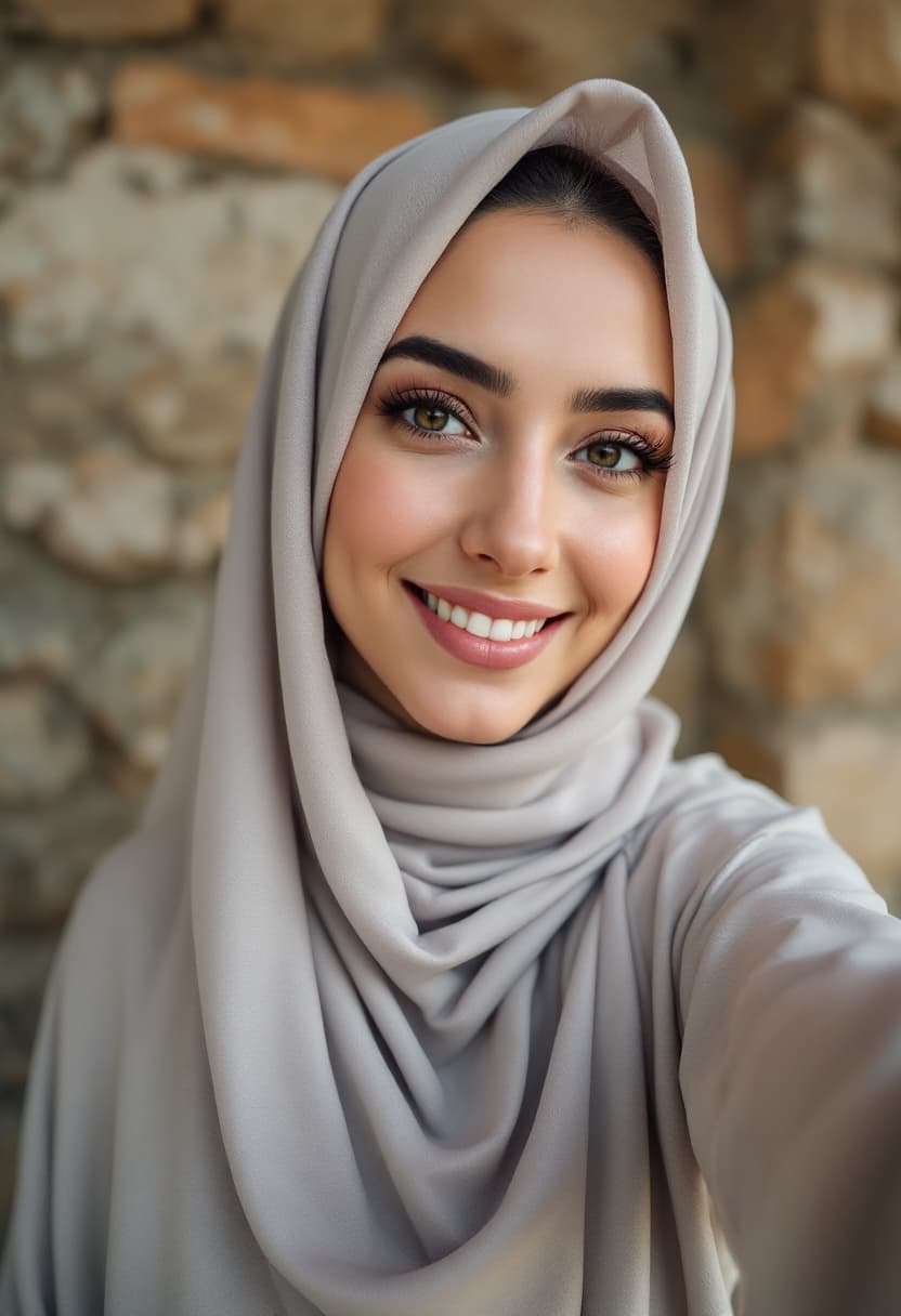 AI generated: Photograph, close-up of the face 20-year-old attractive young Muslim young women,   from iran, open ...
