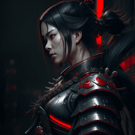 AI generated: 12th century female samurai in the style of greg rutkowski and Guweiz and Yoji Shinkawa, intricate b...