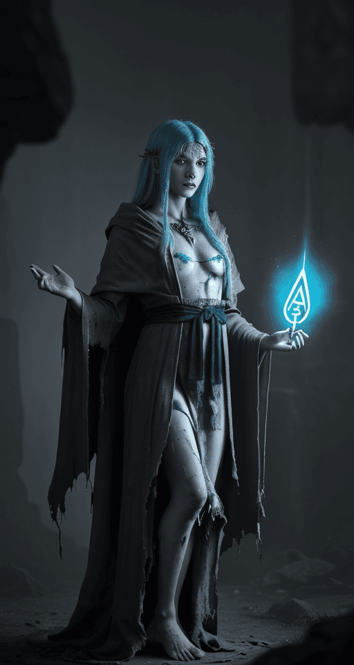 AI generated: A spectral figure in tattered, runic-adorned robes, the Augur of Dunlain exudes an aura of arcane my...