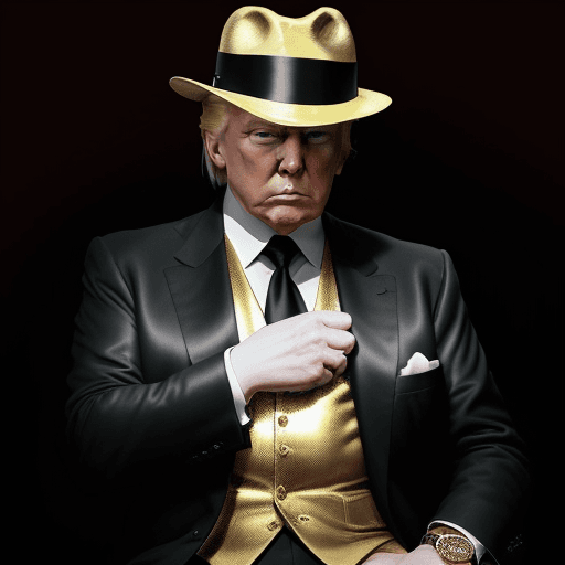 AI generated: Trump, the ruthless mafia boss, is seen in this image dressed in a tailored suit from the early twen...