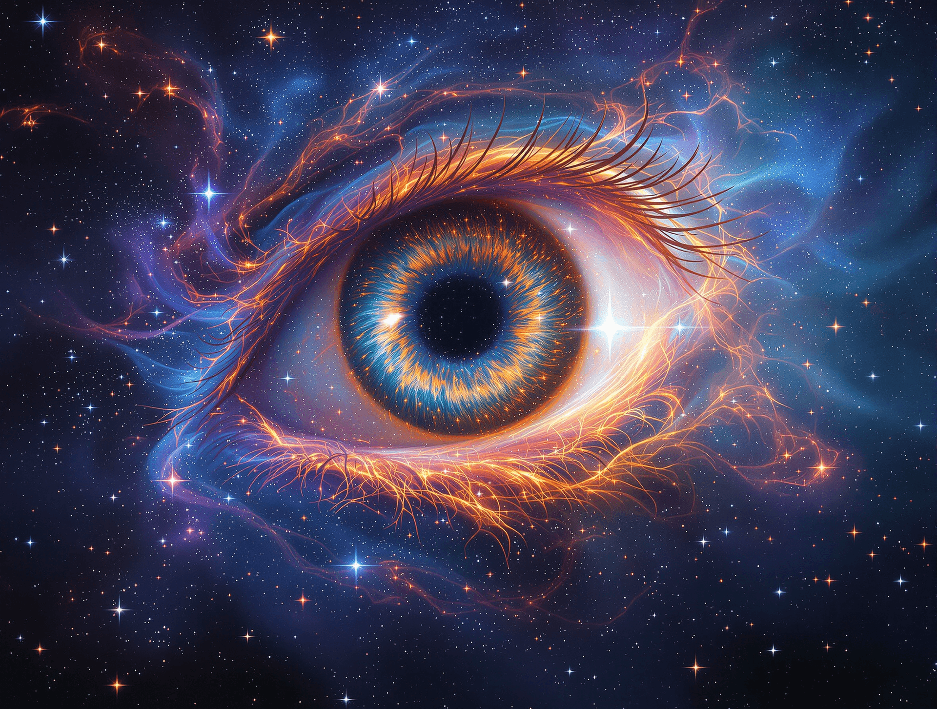 AI generated: A breathtaking, **cosmic eye** composed entirely of **swirling nebulae and celestial dust**, suspend...