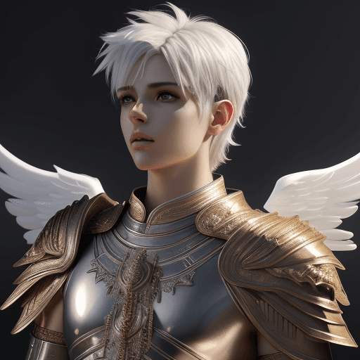 AI generated: Male divine androgynous gorgeous, with a white gold high angelic armor, dark epic, roman toga, cinem...