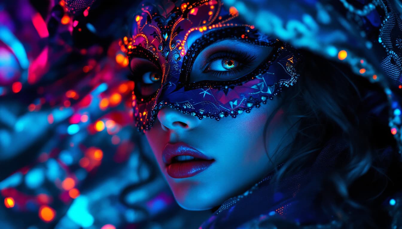 AI generated: A captivating, centred portrait of a mysterious woman enshrouded in the allure of a Venetian mask, s...