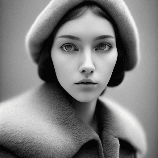 AI generated: mdjrny-v4 style haunted looking 25 year old woman wearing a beret and mohair jacket in 1969 Paris, p...