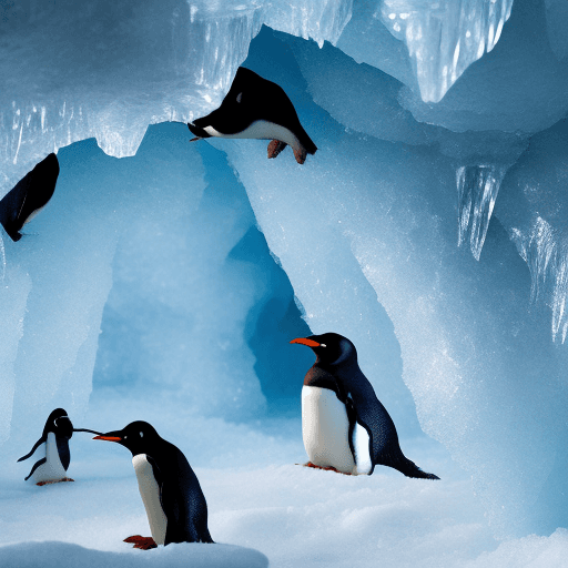 AI generated: Penguin in a ice cave in north