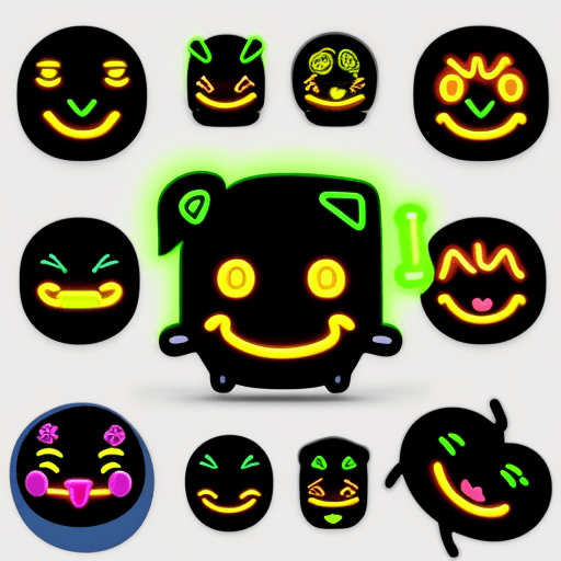 AI generated: 9 emoji neon small starts glowing minimalist stickers, all the page full of stickers, accurate detai...