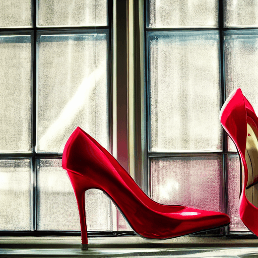 AI generated: A ray of sunlight falling on red high heels shoes in the room with window stylish just shoes in the ...