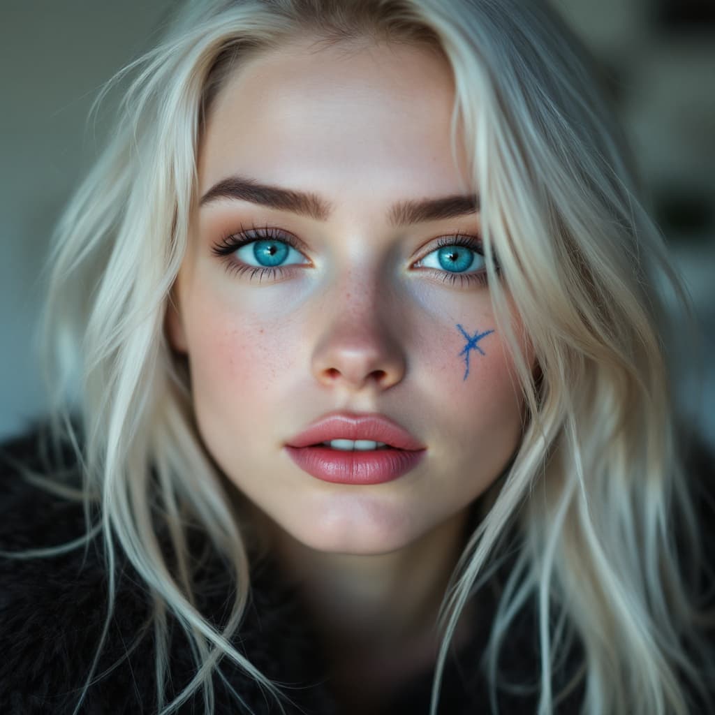 AI generated: 16 year old women, with beautiful white blondish hair, pink nice lips, straight teeth, light eyebrow...