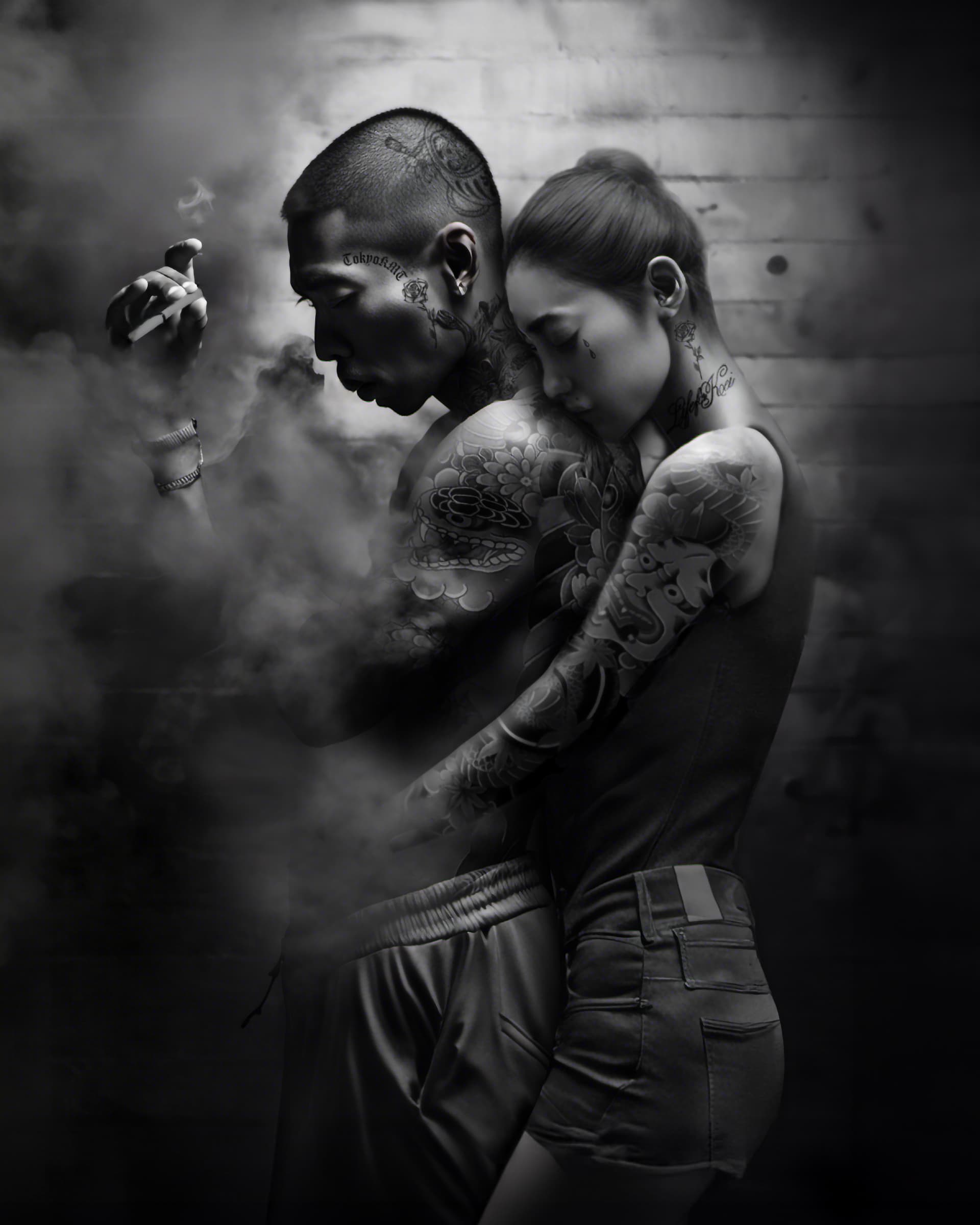 AI generated: An Asian individual smoking a Blunt of marijuana, seen from the side, Adjust the woman's hands so th...