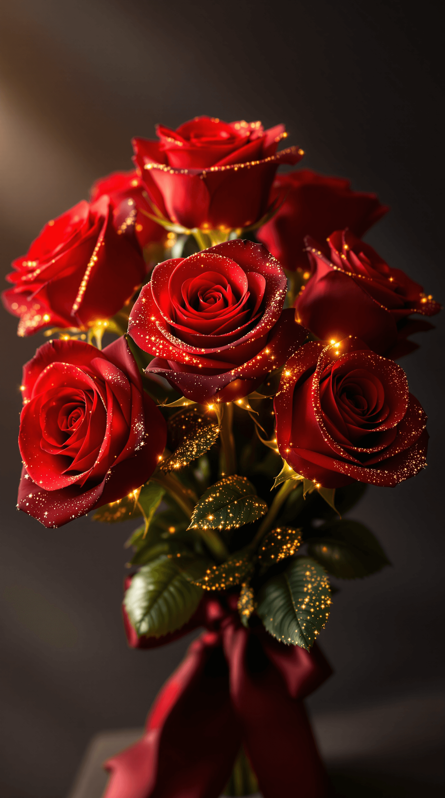 AI generated: (Ultra-high resolution, Hyper-detailed:1.5) A luxurious bouquet of roses with rich, velvety deep red...