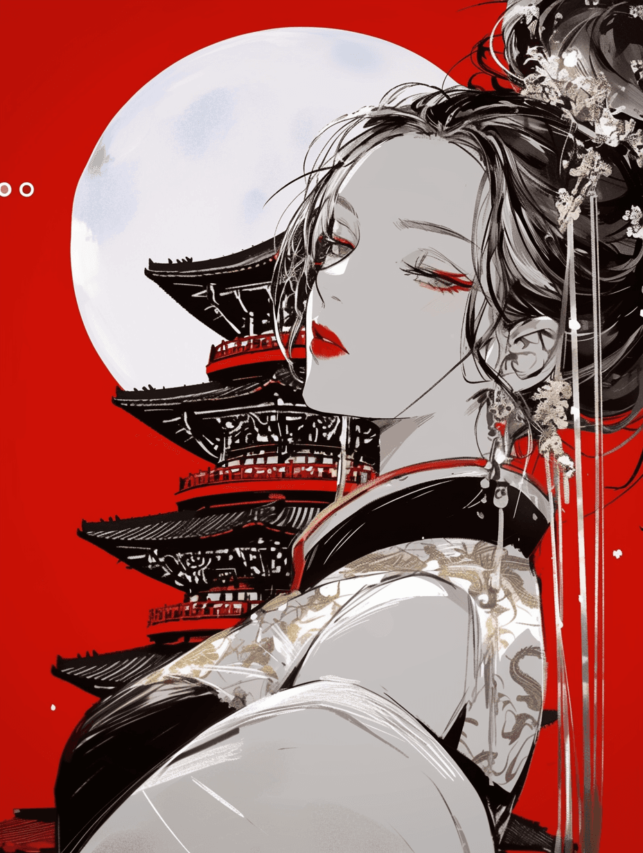 AI generated: 漫画人物与中式建筑