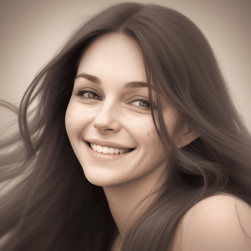 AI generated: face of dirty woman with long hair smiling