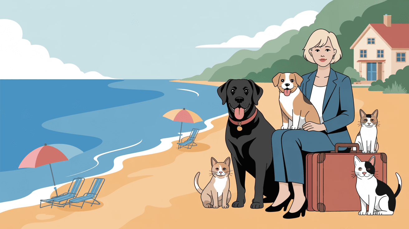 AI generated: create a banner for a youtube channel: On the left side is a beach with a blue sea and umbrellas on ...