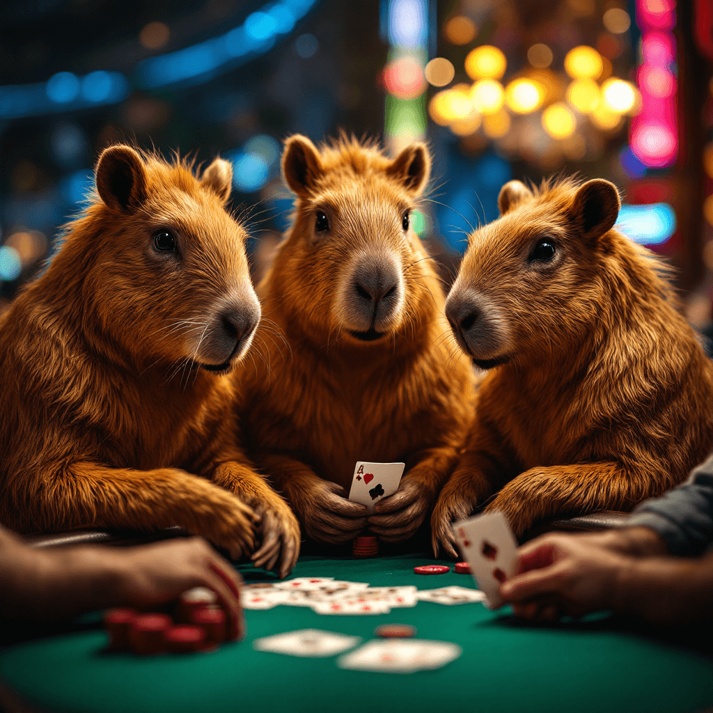AI generated: group of capybaras playing cards in a casino in Las Vegas photo