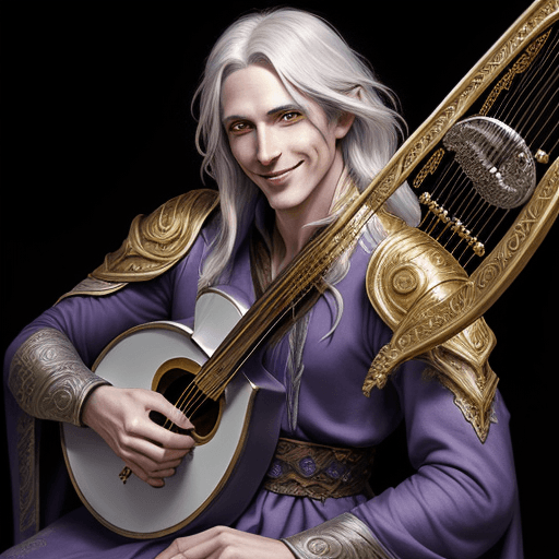 AI generated: Dungeons and Dragons 5e Male Half-Drow Bard, chaotic neutral, airbrushed fantasy artwork, playing th...