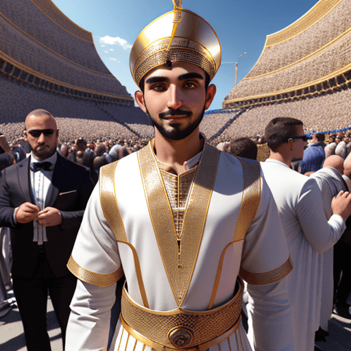 AI generated: Yemini boy, realistic, HD, wearing Yemini outfit, among crowd
