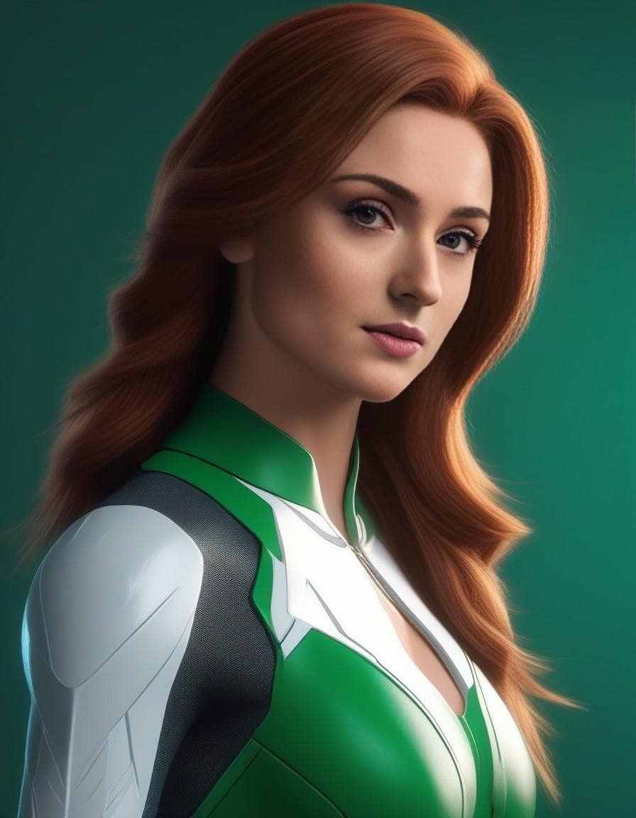 AI generated: jean grey, young female, 20 year old, x-men, (((full body visible))), sexy, looking at viewer, portr...