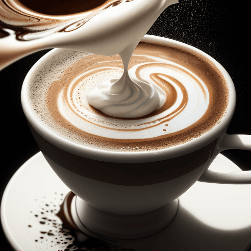 AI generated: The image captures a splash of coffee and cream inside a cup. . The suspended droplets and the smoot...