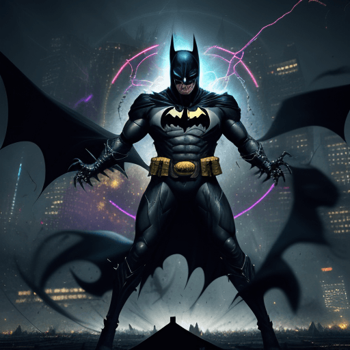 AI generated: Demonic Batman with dark aura around, agressively spinning around in circle with his claws creating ...