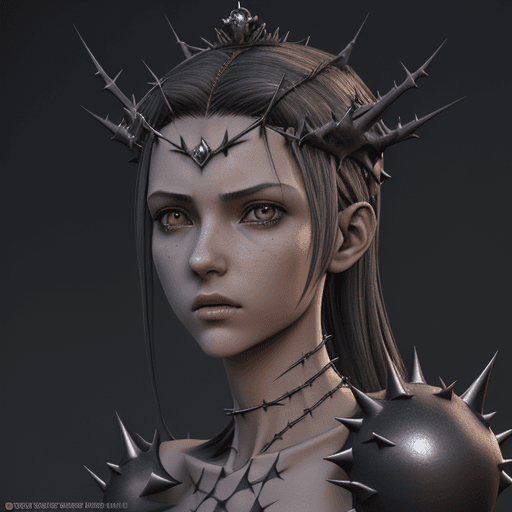 AI generated: 3d model, beautiful skinny girl in crown of thorns, more spikes, in the style of realistic and hyper...