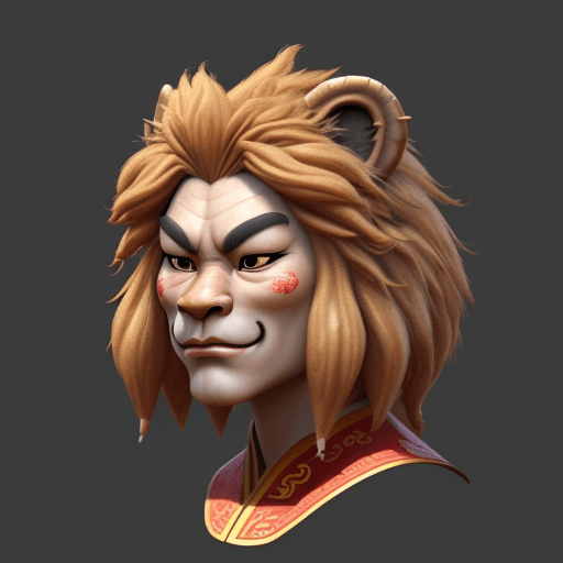 AI generated: child-like lion, in the style of chinese cultural themes, unreal engine 5, caricature faces, dragon ...