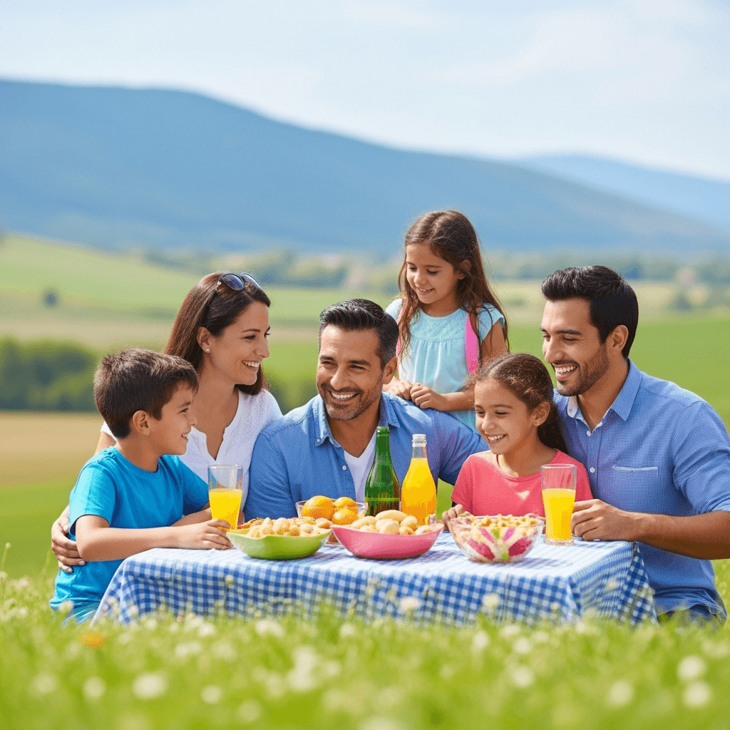 AI generated: Familia  con cuatro hijos y el yerno feliz en casa de campo