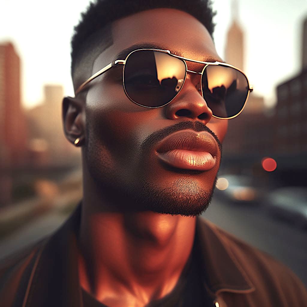 AI generated: hyper realistic close up portrait of a handsome african-american man with a faded haircut ((looking ...