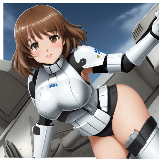 AI generated: girls und panzer, miho nishizumi, clone trooper armor, white and blue markings, beautiful, short bro...