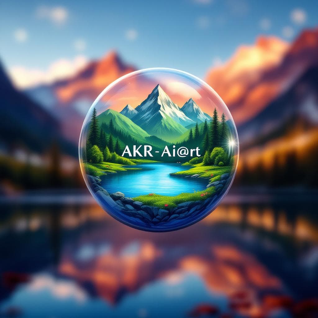 AI generated: Friendly Logo for a new art studio called "AKR AI-@rt", depicted inside a sphere with mountains, lus...