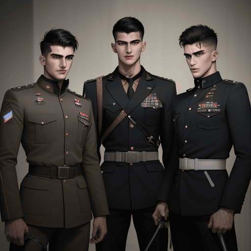 AI generated: Three young men.

Hazari – aged about 20
huge fist
tall, athletic, young soldier, dressed in militar...