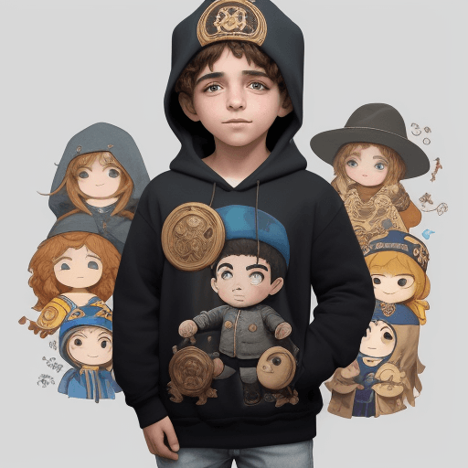 AI generated: un niño con una sudadera anaranjada con capucha  de dibujos animados que lleva un sombrero, en el es...