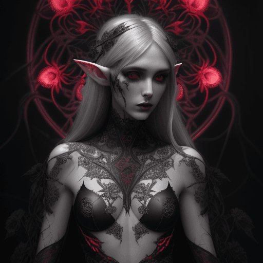 AI generated:  the elven model photographed by paul crowley, in the style of intricate floral prints, dark and bro...