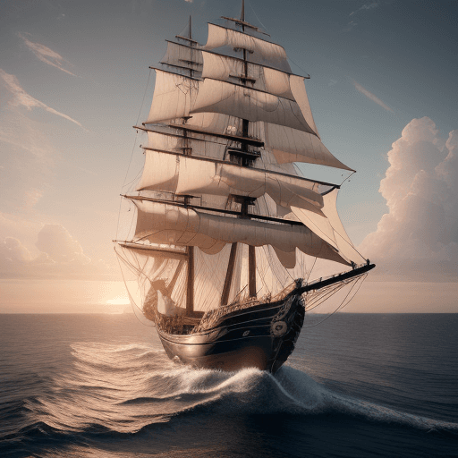 AI generated: Photo of a ultra realistic sailing ship, pale sunrise, cinematic lighting, 4k, hyper realistic, focu...