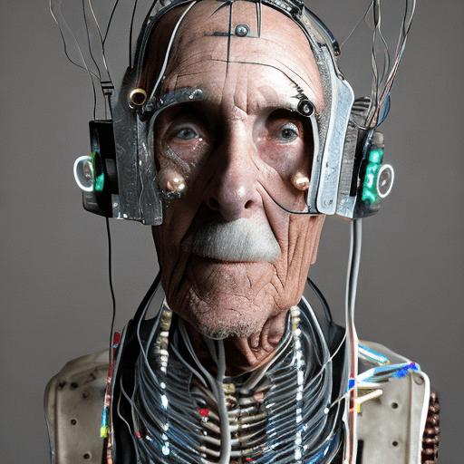 AI generated: The image features a 100 years very old man with a unique appearance, wearing a headpiece that resem...