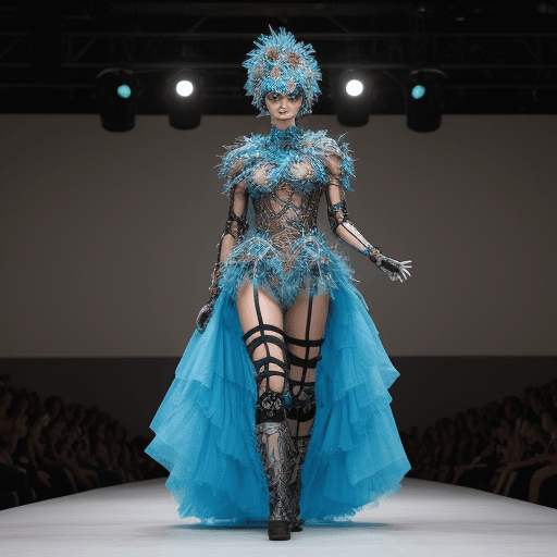 AI generated: A fashion show in costume that mimics nature infrastructure , 4K, Fashion show situation , a virtual...