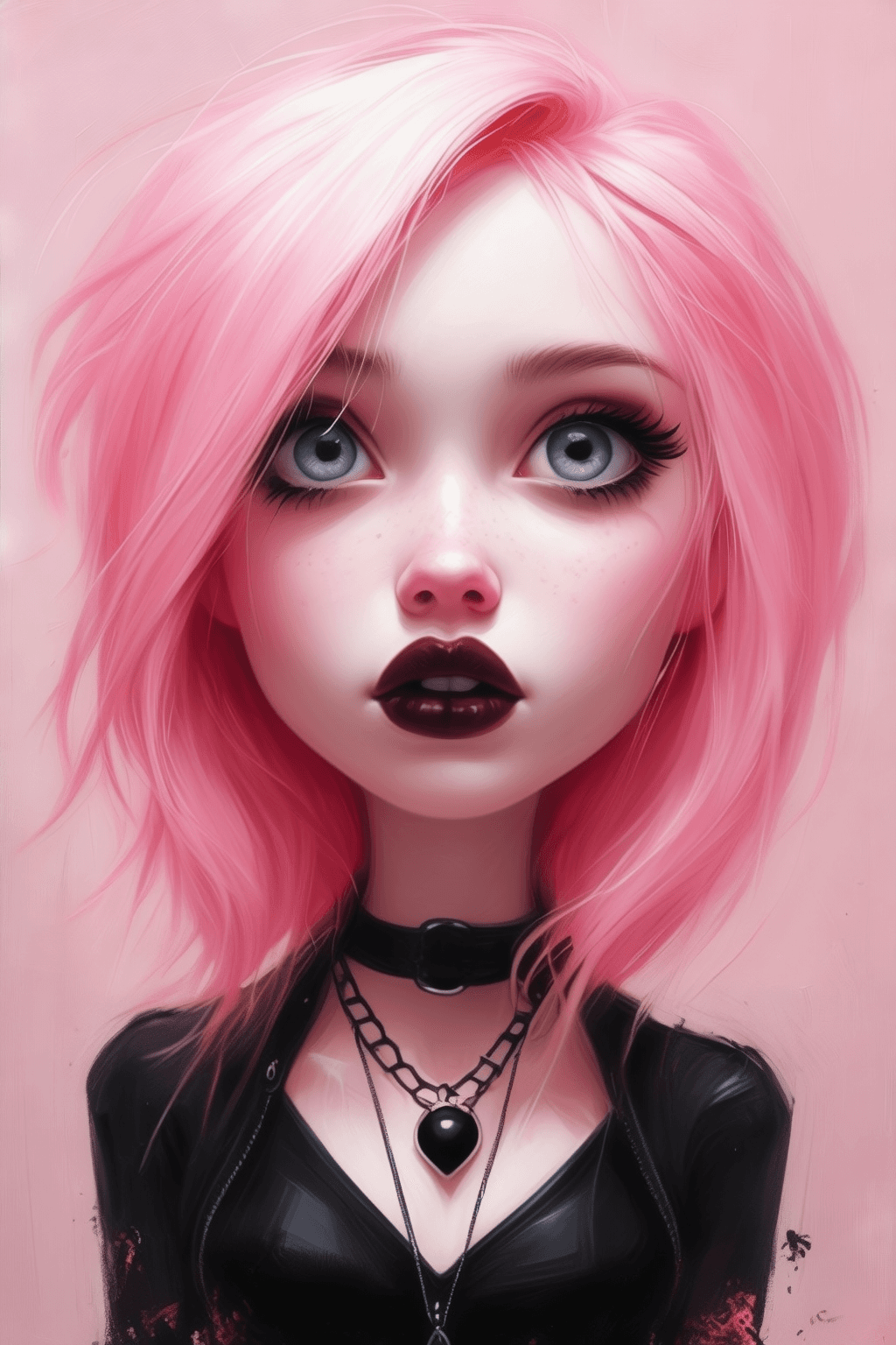 AI generated: Super Goth Girl, pink blonde style, by Sam Toft, by Ross Tran, by Tim Burton, by Elsa Bleda