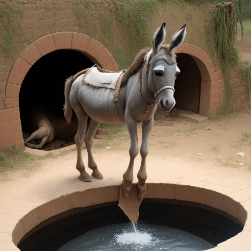 AI generated: donkey fall down in empty well